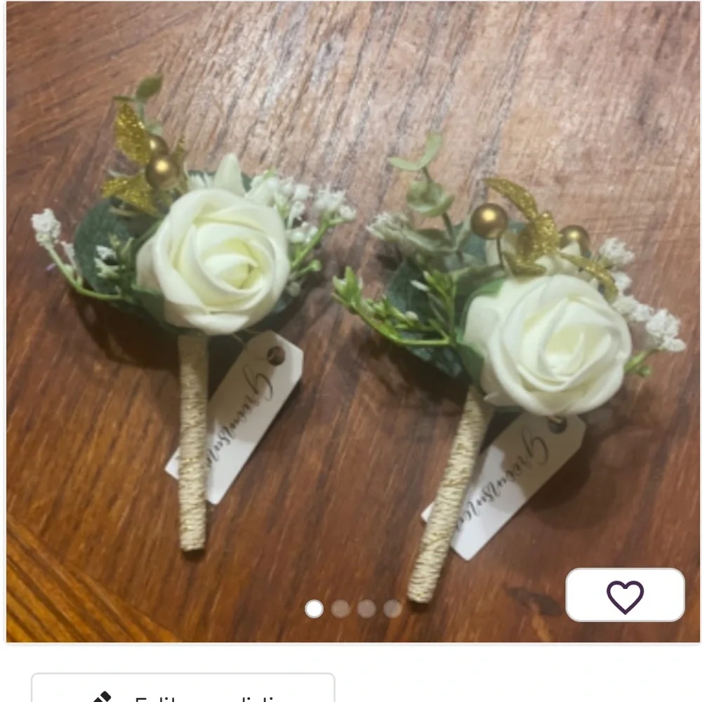Ivory Rose Boutonniere with Gold Accents - Wedding & Party Decoration